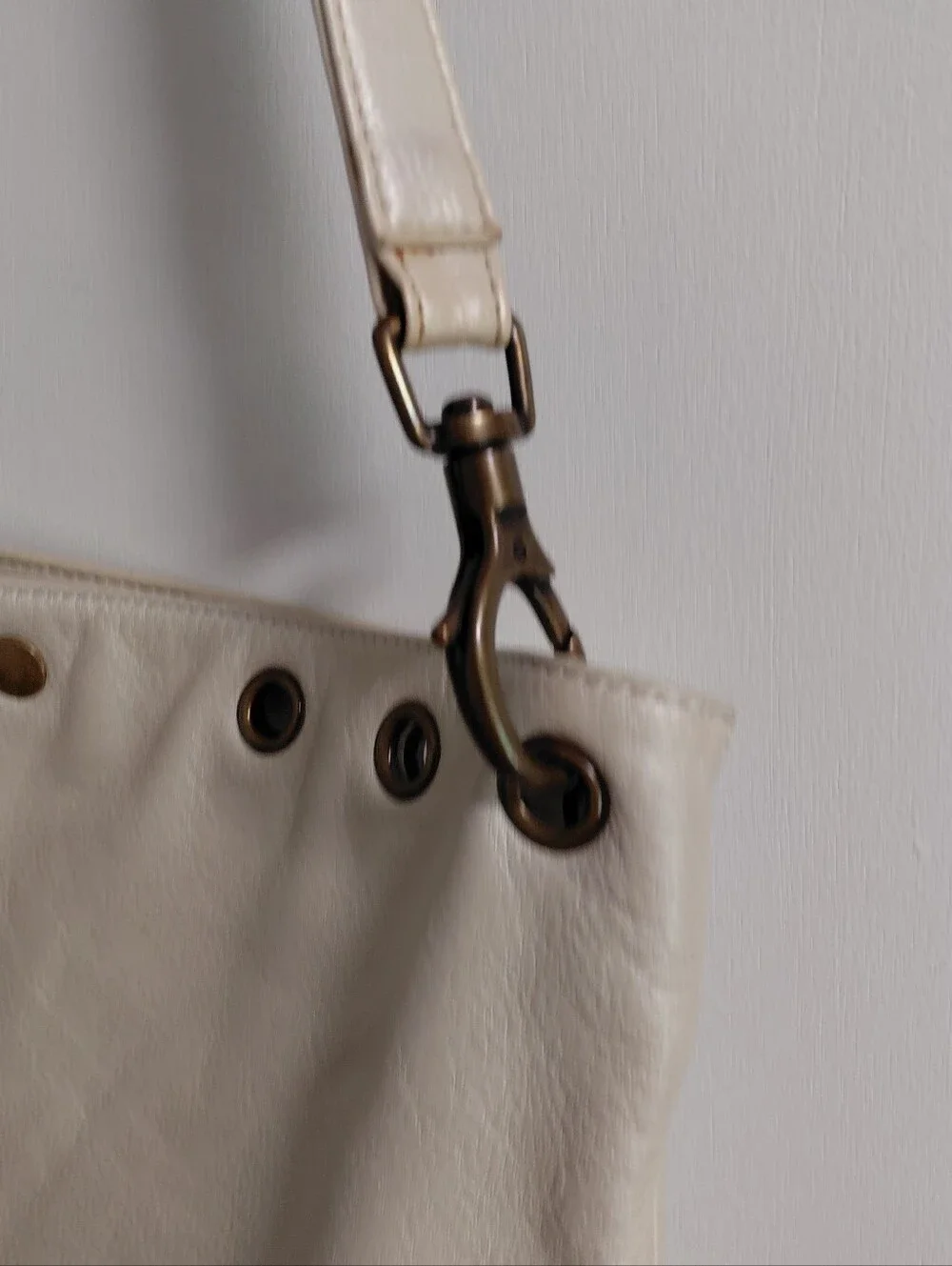 Steve Madden Cream Leather Studded Hobo Bag with Green and Amber Gems